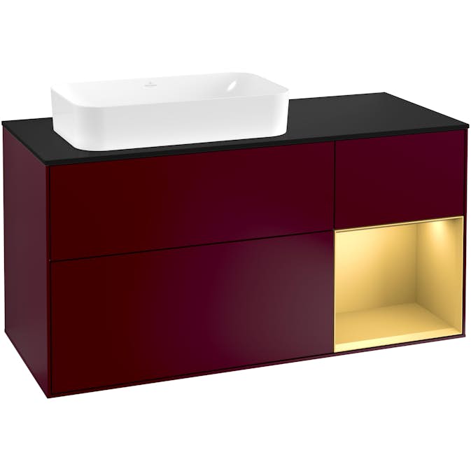 Tvättställsskåp Villeroy & Boch Finion med 3 Lådor Hylla och Bänkskiva för Ocentrerat Fristående Tvättställ