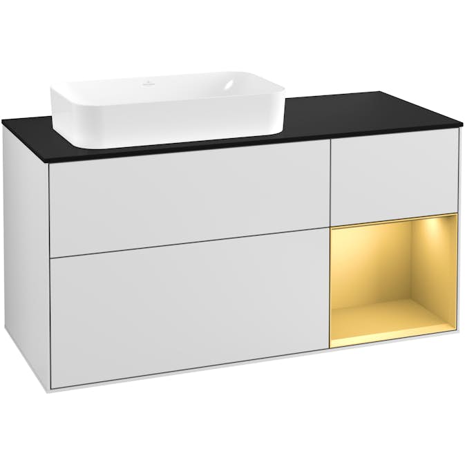 Tvättställsskåp Villeroy & Boch Finion med 3 Lådor Hylla och Bänkskiva för Ocentrerat Fristående Tvättställ