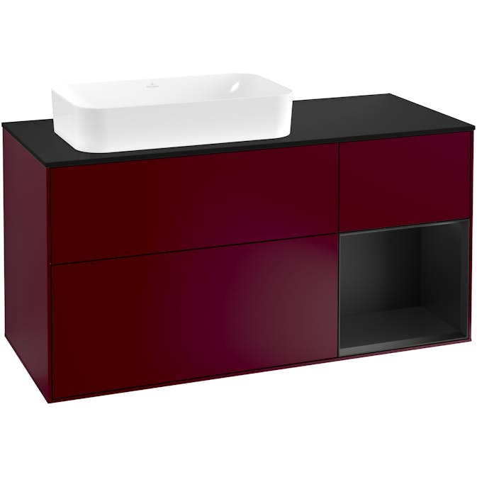 Tvättställsskåp Villeroy & Boch Finion med 3 Lådor Hylla och Bänkskiva för Ocentrerat Fristående Tvättställ