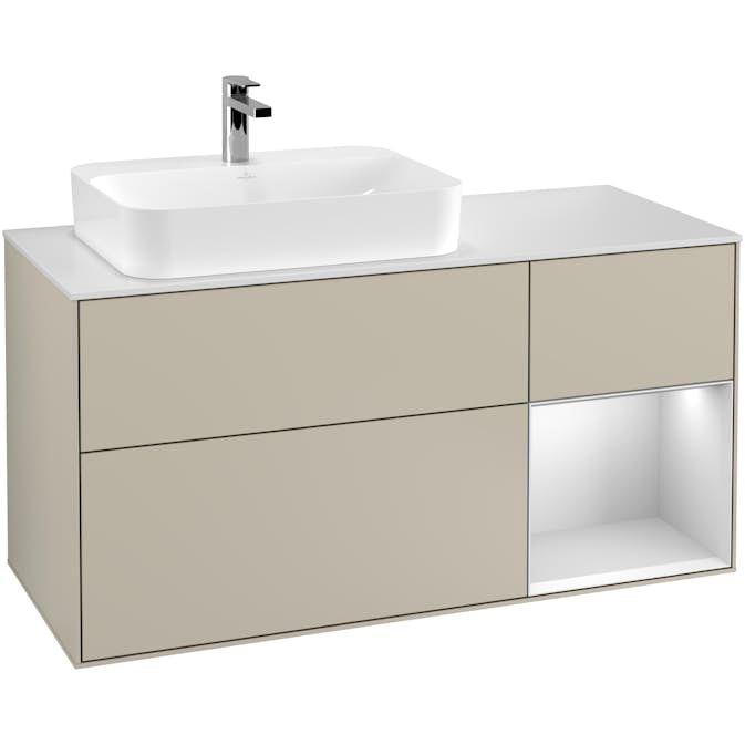 Tvättställsskåp Villeroy & Boch Finion med 3 Lådor Hylla och Bänkskiva för Ocentrerat Ytmonterat Tvättställ