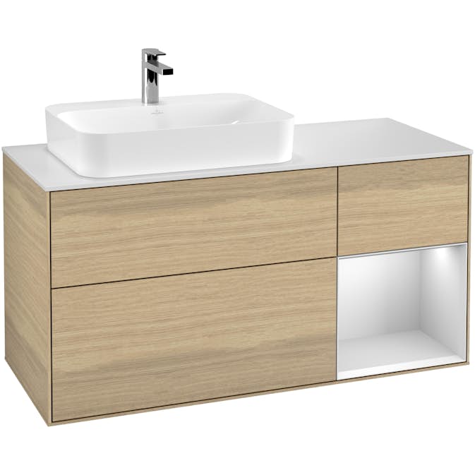 Tvättställsskåp Villeroy & Boch Finion med 3 Lådor Hylla och Bänkskiva för Ocentrerat Ytmonterat Tvättställ