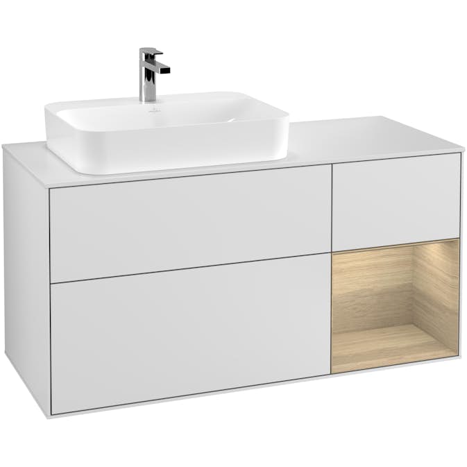 Tvättställsskåp Villeroy & Boch Finion med 3 Lådor Hylla och Bänkskiva för Ocentrerat Ytmonterat Tvättställ