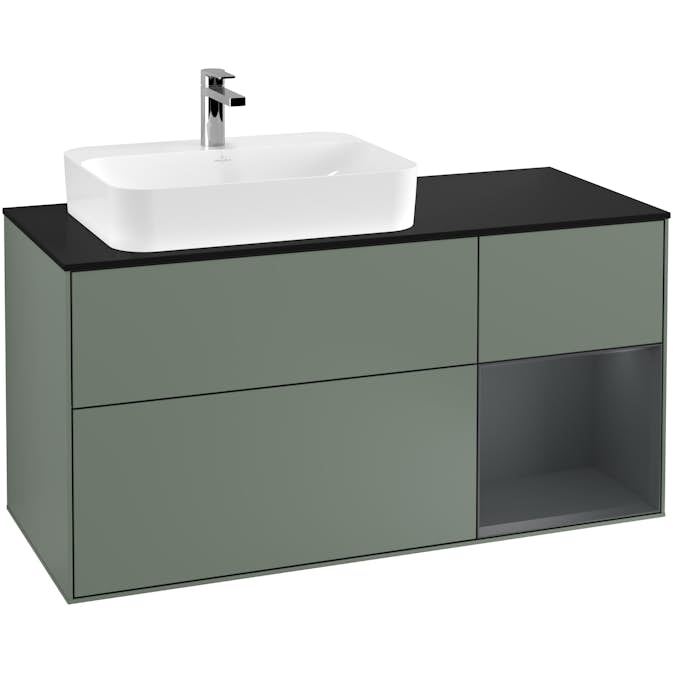 Tvättställsskåp Villeroy & Boch Finion med 3 Lådor Hylla och Bänkskiva för Ocentrerat Ytmonterat Tvättställ