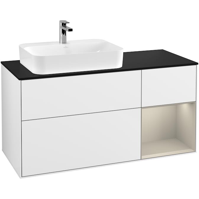 Tvättställsskåp Villeroy & Boch Finion med 3 Lådor Hylla och Bänkskiva för Ocentrerat Ytmonterat Tvättställ