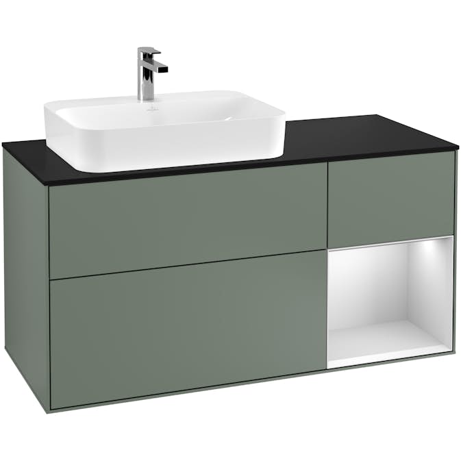 Tvättställsskåp Villeroy & Boch Finion med 3 Lådor Hylla och Bänkskiva för Ocentrerat Ytmonterat Tvättställ