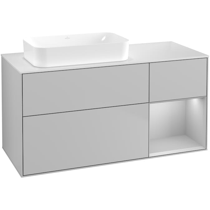 Tvättställsskåp Villeroy & Boch Finion med 3 Lådor Hylla och Bänkskiva för Ocentrerat Fristående Tvättställ