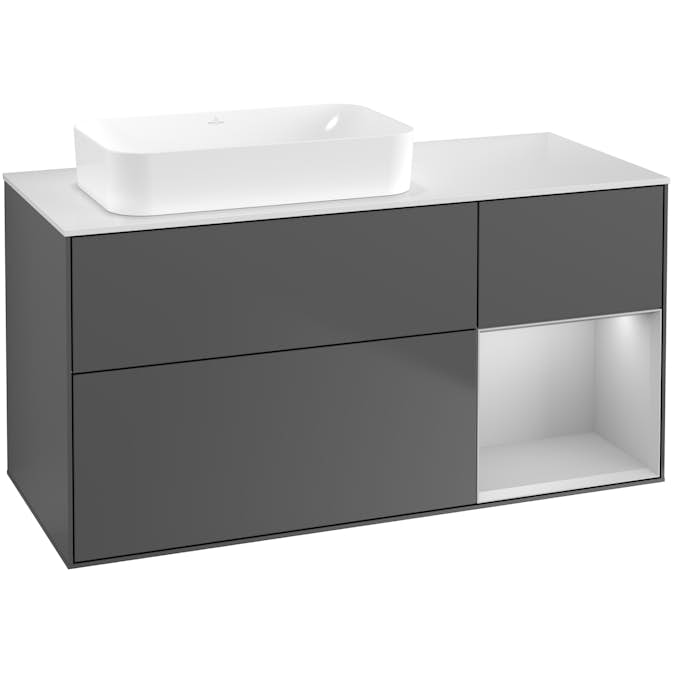 Tvättställsskåp Villeroy & Boch Finion med 3 Lådor Hylla och Bänkskiva för Ocentrerat Fristående Tvättställ