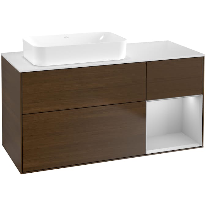 Tvättställsskåp Villeroy & Boch Finion med 3 Lådor Hylla och Bänkskiva för Ocentrerat Fristående Tvättställ