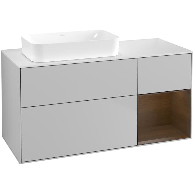 Tvättställsskåp Villeroy & Boch Finion med 3 Lådor Hylla och Bänkskiva för Ocentrerat Fristående Tvättställ