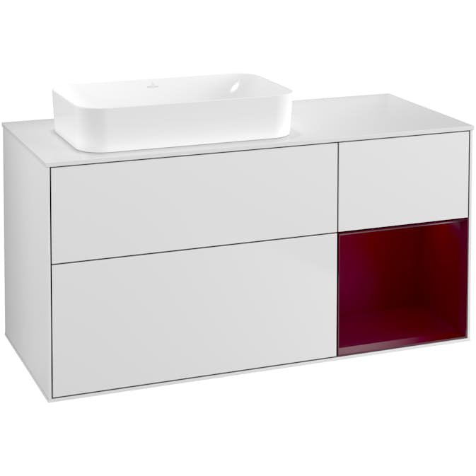 Tvättställsskåp Villeroy & Boch Finion med 3 Lådor Hylla och Bänkskiva för Ocentrerat Fristående Tvättställ