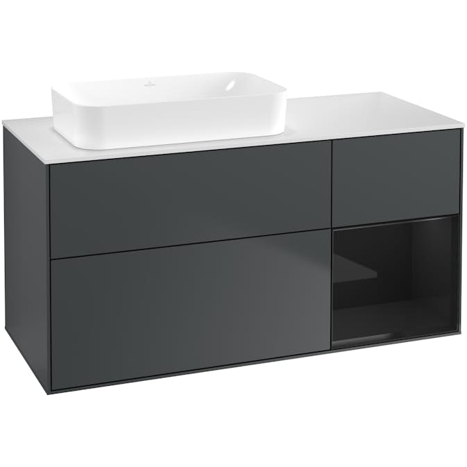 Tvättställsskåp Villeroy & Boch Finion med 3 Lådor Hylla och Bänkskiva för Ocentrerat Fristående Tvättställ