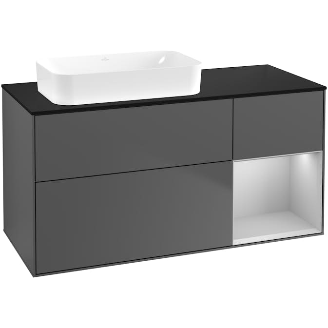 Tvättställsskåp Villeroy & Boch Finion med 3 Lådor Hylla och Bänkskiva för Ocentrerat Fristående Tvättställ