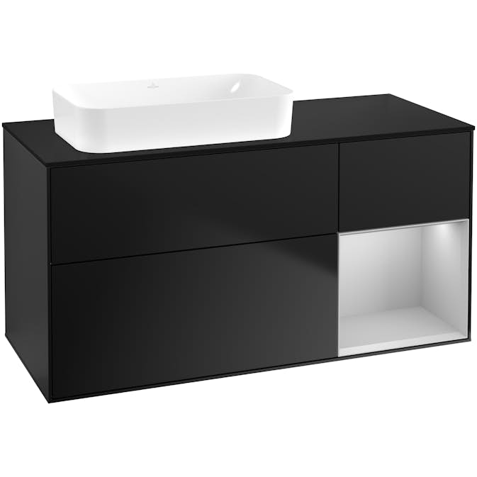 Tvättställsskåp Villeroy & Boch Finion med 3 Lådor Hylla och Bänkskiva för Ocentrerat Fristående Tvättställ