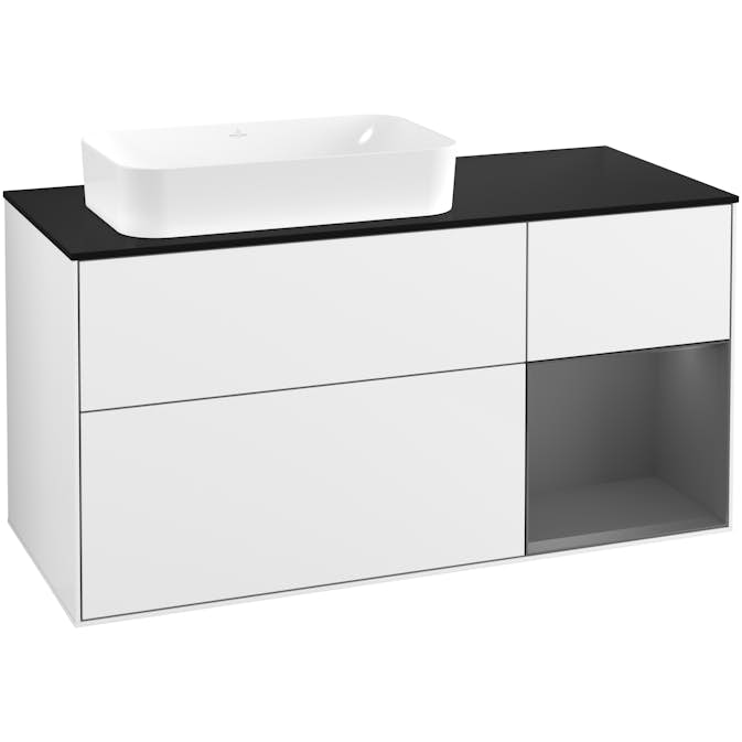 Tvättställsskåp Villeroy & Boch Finion med 3 Lådor Hylla och Bänkskiva för Ocentrerat Fristående Tvättställ