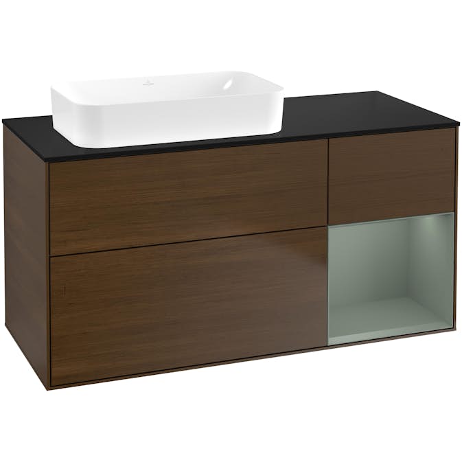 Tvättställsskåp Villeroy & Boch Finion med 3 Lådor Hylla och Bänkskiva för Ocentrerat Fristående Tvättställ