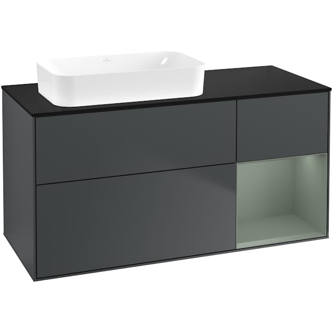 Tvättställsskåp Villeroy & Boch Finion med 3 Lådor Hylla och Bänkskiva för Ocentrerat Fristående Tvättställ