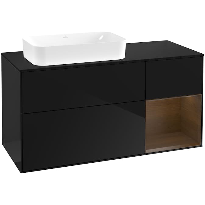 Tvättställsskåp Villeroy & Boch Finion med 3 Lådor Hylla och Bänkskiva för Ocentrerat Fristående Tvättställ
