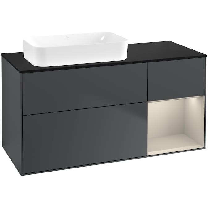 Tvättställsskåp Villeroy & Boch Finion med 3 Lådor Hylla och Bänkskiva för Ocentrerat Fristående Tvättställ