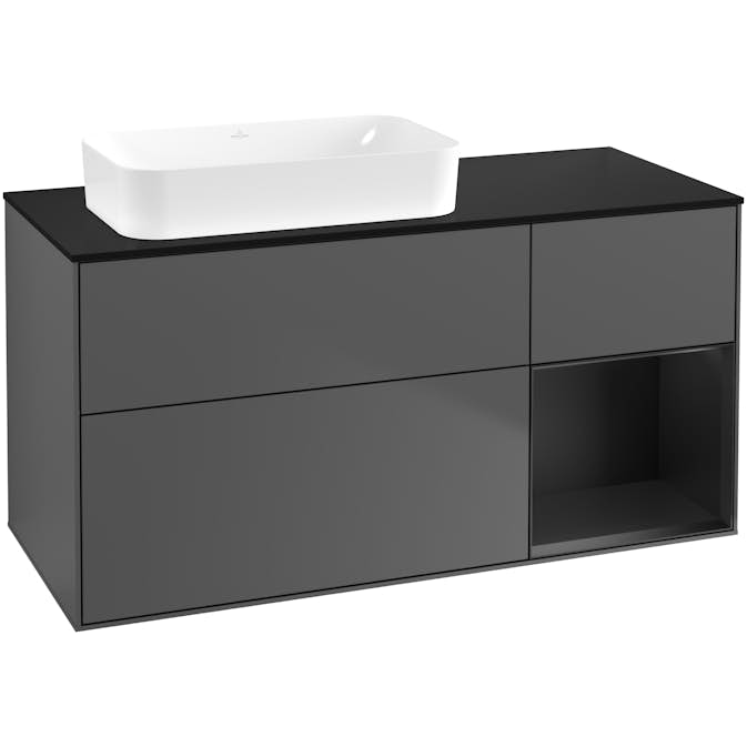 Tvättställsskåp Villeroy & Boch Finion med 3 Lådor Hylla och Bänkskiva för Ocentrerat Fristående Tvättställ