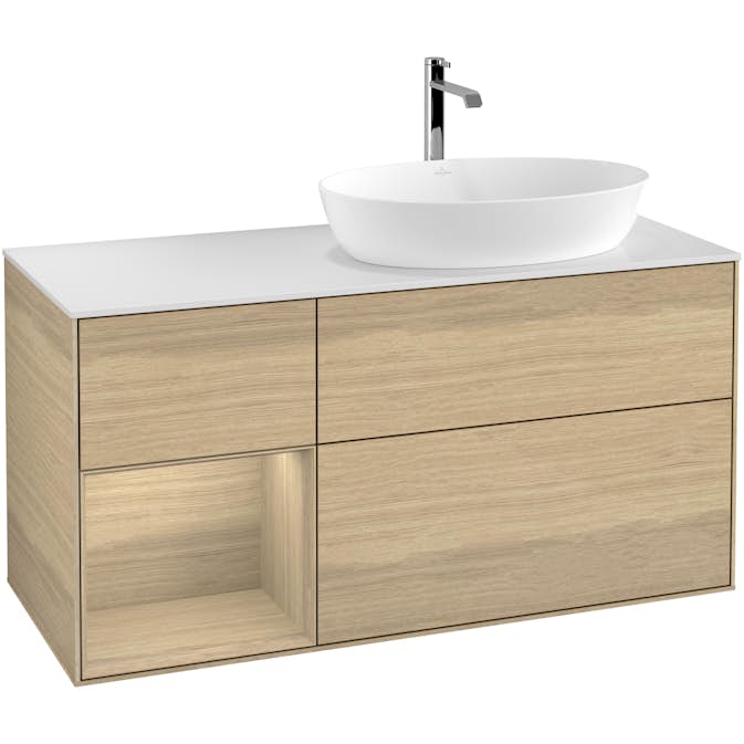 Tvättställsskåp Villeroy & Boch Finion med 3 Lådor Hylla och Bänkskiva för Ocentrerat Tvättställ från Artis & Collaro