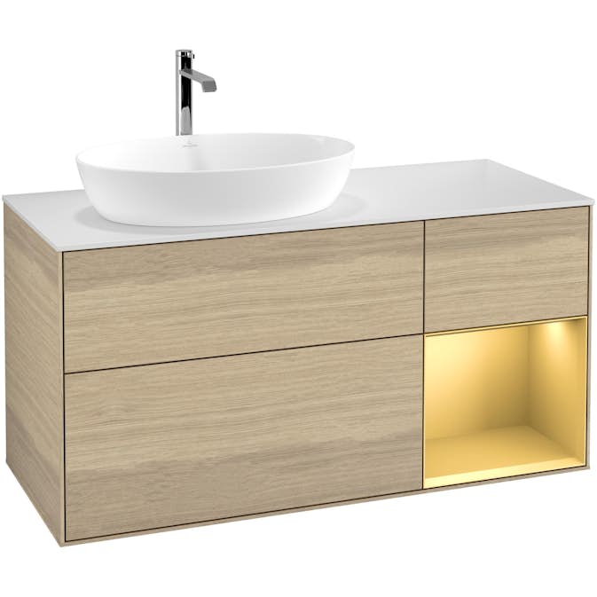 Tvättställsskåp Villeroy & Boch Finion med 3 Lådor Hylla och Bänkskiva för Ocentrerat Tvättställ från Artis & Collaro