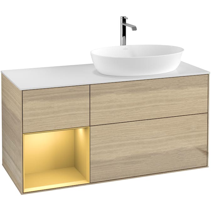 Tvättställsskåp Villeroy & Boch Finion med 3 Lådor Hylla och Bänkskiva för Ocentrerat Tvättställ från Artis & Collaro