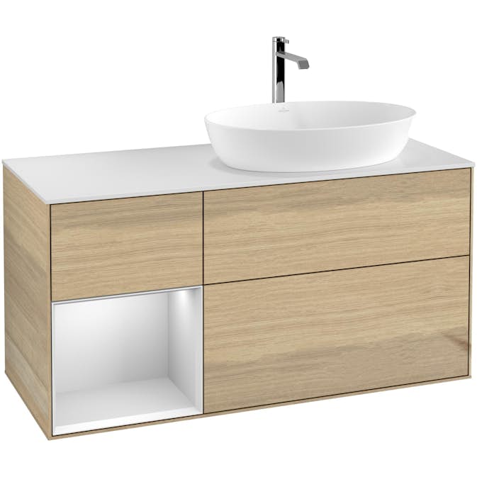 Tvättställsskåp Villeroy & Boch Finion med 3 Lådor Hylla och Bänkskiva för Ocentrerat Tvättställ från Artis & Collaro