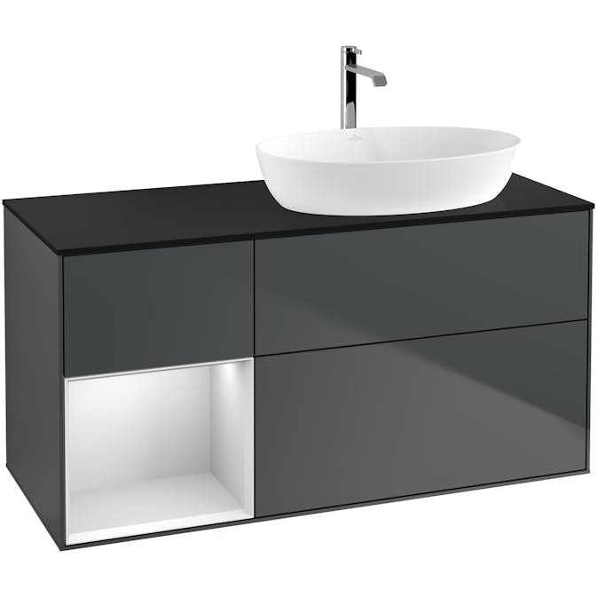 Tvättställsskåp Villeroy & Boch Finion med 3 Lådor Hylla och Bänkskiva för Ocentrerat Tvättställ från Artis & Collaro