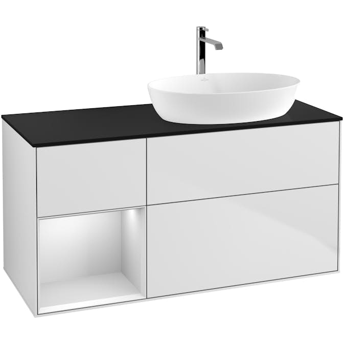Tvättställsskåp Villeroy & Boch Finion med 3 Lådor Hylla och Bänkskiva för Ocentrerat Tvättställ från Artis & Collaro