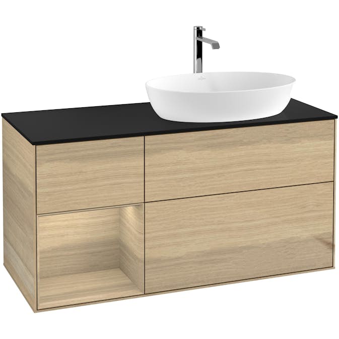 Tvättställsskåp Villeroy & Boch Finion med 3 Lådor Hylla och Bänkskiva för Ocentrerat Tvättställ från Artis & Collaro