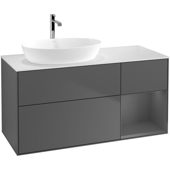 Tvättställsskåp Villeroy & Boch Finion med 3 Lådor Hylla och Bänkskiva för Ocentrerat Tvättställ från Artis & Collaro