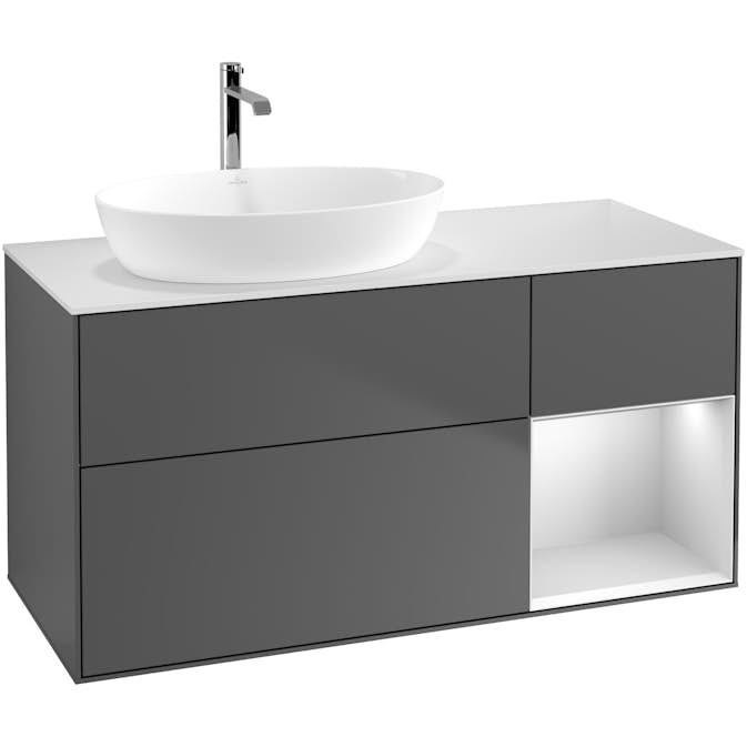 Tvättställsskåp Villeroy & Boch Finion med 3 Lådor Hylla och Bänkskiva för Ocentrerat Tvättställ från Artis & Collaro