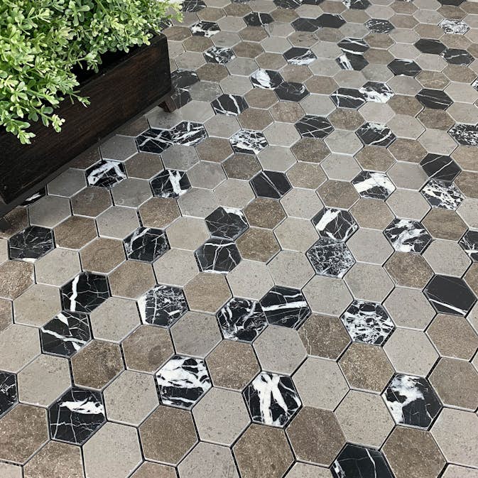 Mosaik Tenfors Hexagon Mixed Stone 4,8x5,4 cm