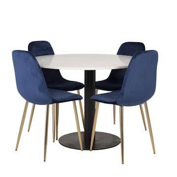 Matgrupp Venture Home Roxanna Vit Bord med 4 Pobbie Stolar Sammet