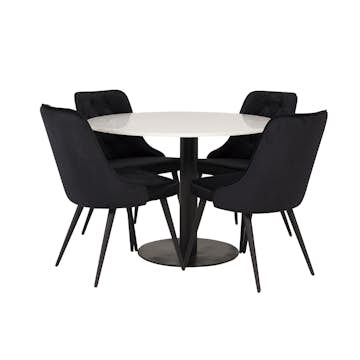 Matgrupp Venture Home Roxanna Vit Bord med 4 Vera Stolar Sammet