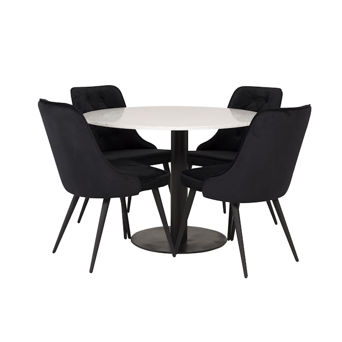 Matgrupp Venture Home Roxanna Vit Bord med 4 Vera Stolar Sammet