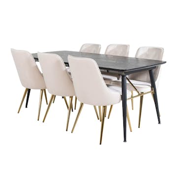 Matgrupp Venture Home Gold med 6 Velvet Deluxe Stolar