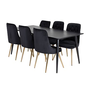 Matgrupp Venture Home Dipp med 6 Velvet Deluxe Sammet Stolar