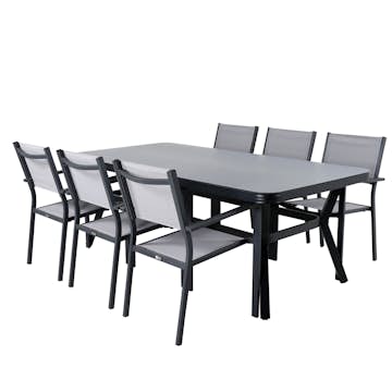 Matgrupp Utomhus Venture Home Vyn med 6 Curz Stapelbara Trädgårdsstolar