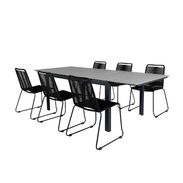 Matgrupp Venture Home Lova 160 med 6 Leon Stapelbara Matstolar