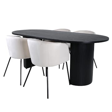 Matgrupp Venture Home Bianca Svart med 4 Bergen Stolar