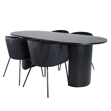 Matgrupp Venture Home Bianca Svart med 4 Bergen Stolar