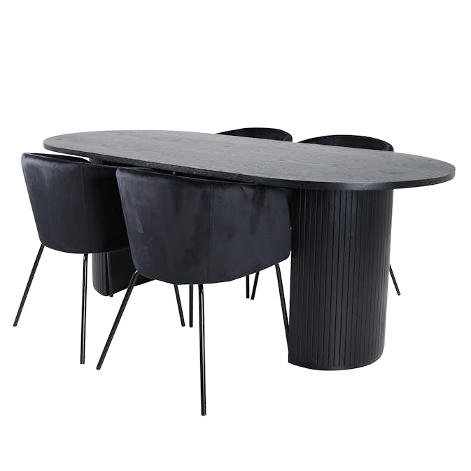 Matgrupp Venture Home Bianca Svart med 4 Bergen Stolar
