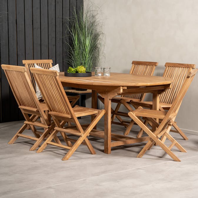 Matgrupp Venture Home Kenya 180-240x120 Teak med 6 Fällbara Stolar