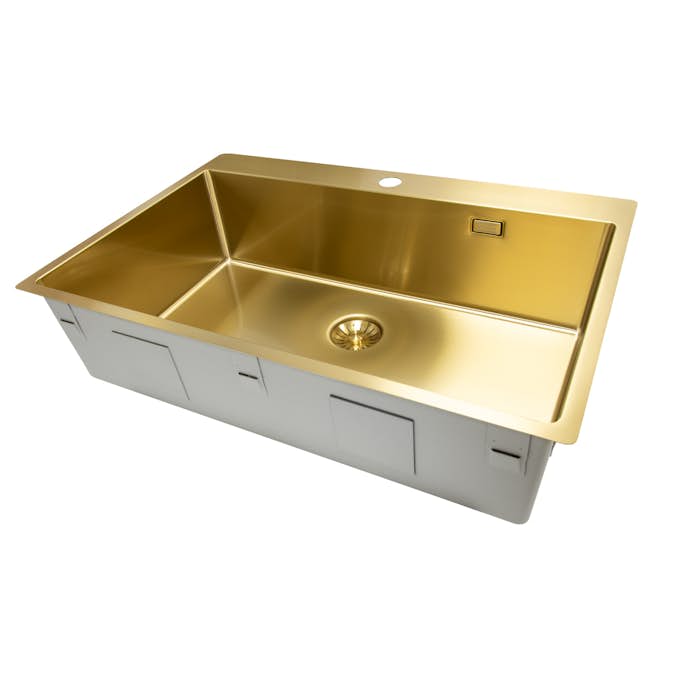 Enkelvask Strand Stainless SOLID med clips och blandarplats PVD Gold