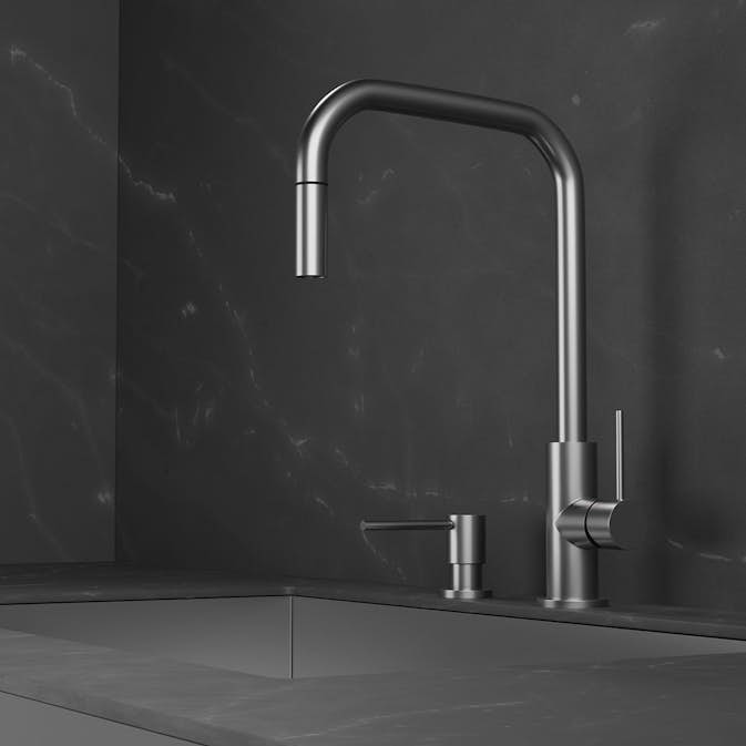 Köksblandare Scandtap Steel Accent Square med Utdragbar Pip