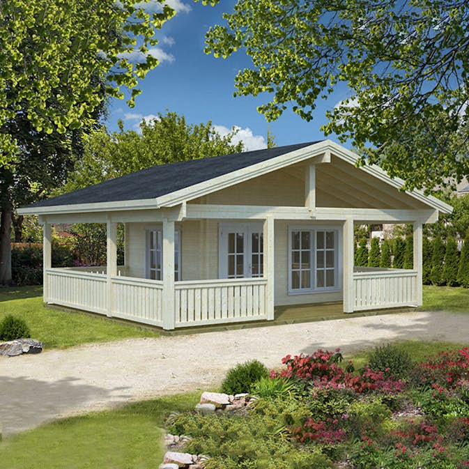 Attefallshus Palmako Agneta 18,8+28,8 m² Komplett Stuga med Sadeltak & Altan