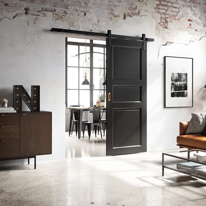 Kornisch Skena Swedoor Retro-stil för Utanpåliggande Skjutdörr