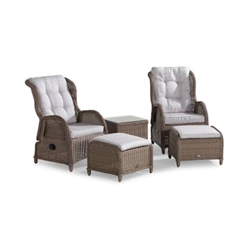 Cafégrupp deNoord Marcus Caféset med 2 Reclinerfåtöljer Utomhus m Dyna