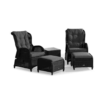 Cafégrupp deNoord Marcus Caféset med 2 Reclinerfåtöljer Utomhus m Dyna